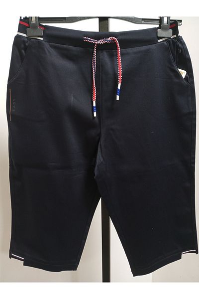 AKŞEN GİYİM Plus Size Recovery High Waisted City Boy Navy Blue Color Lace up Bermuda Linen Shorts