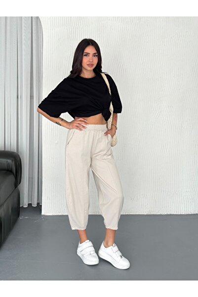 sportiness Gabardine Fabric Pants with Latika Waist and Stitching Detail