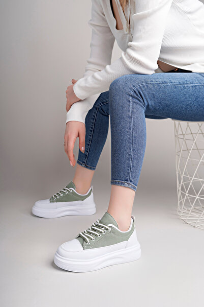 pasyone Green Women's High Sole Checkerboard Patterned Casual Shoes