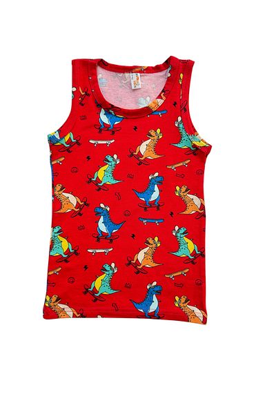 Şekerkids Boy's 100% Cotton Red Dinosaur Patterned Shorts Suit