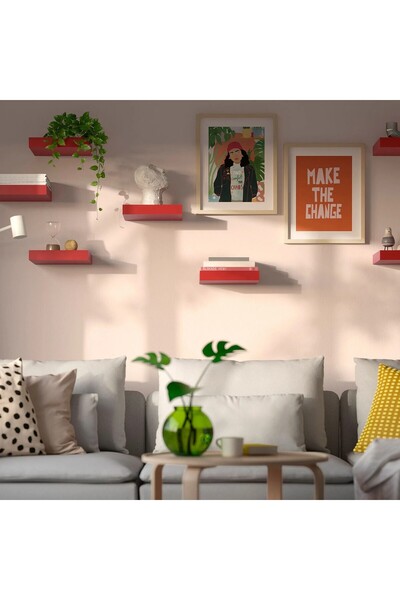IKEA Kaliteli Ahşap Duvar Rafı 30x26x5 cm İkea Kırmızı Renk Dekoratif Raf