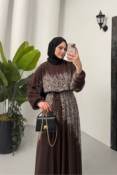 Neşeli Butik γυναικείο φόρεμα σιφόν με λεοπάρ στάμπα NMS055