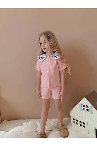 YİGİT BUTİK Yigit Boutique Camisole Fabric Shirt Collar Shorts Girl's Suit