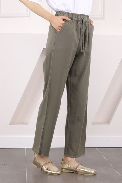 İmajButik Παντελόνι Gabardine με ελαστική μέση χακί
