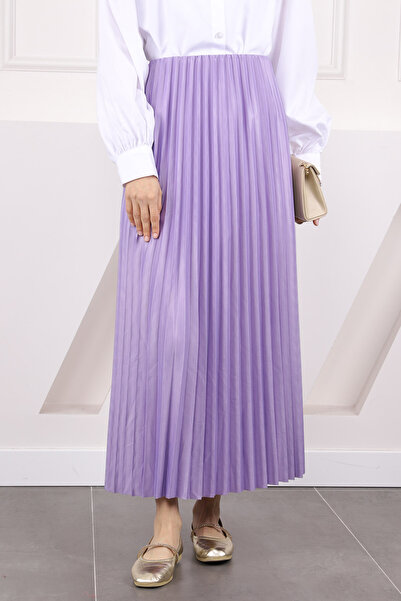 İmajButik Lilac Elastic Waist Pleated Skirt