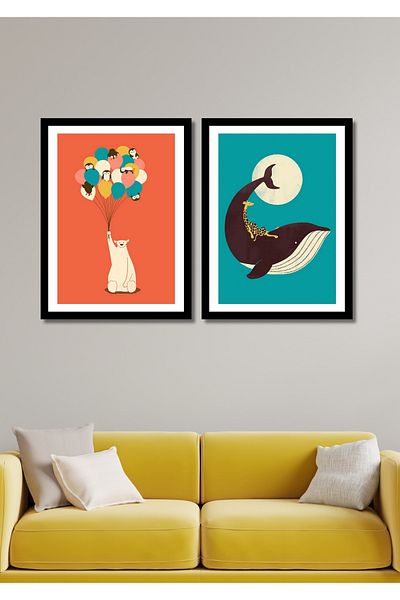 NT Handmade 2 Piece Frame Look Colorful Wall Decor Painting Set for Parlor Living Bed Children's Room