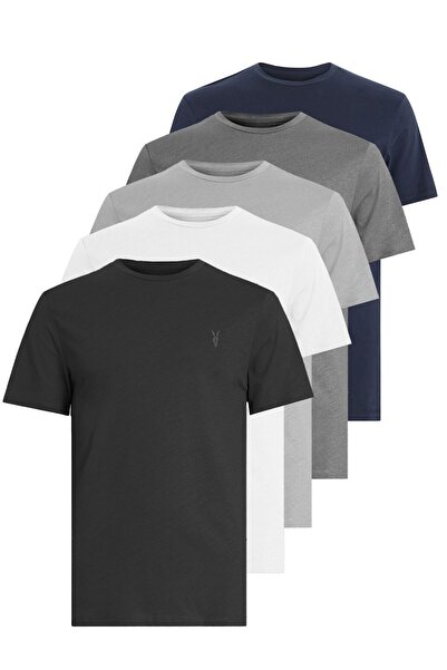 Kozik Ανδρικά μπλουζάκια Ναυτικό-μαύρο-άσπρο-γκρι-καπνιστό Standard Crew Neck 100% βαμβάκι Πακέτο με 5 μπλουζάκια