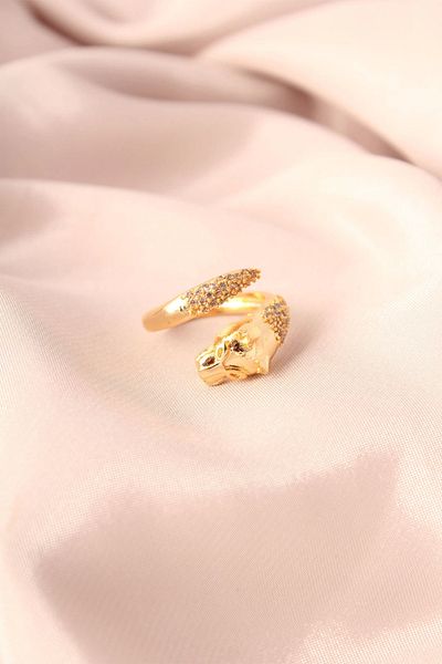 Clariss Gold Color Metal Zircon Stone Tiger Model Adjustable Women's Ring