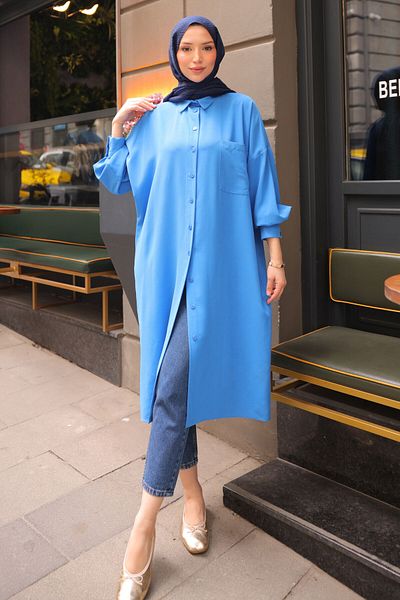 İmajButik Τοπ τουνίκ με μπλε κουμπιά Saks