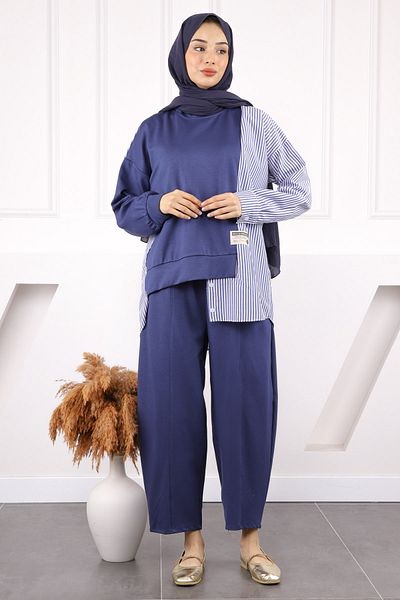 İmajButik Σετ παντελόνι Indigo Shirt Garnished Modal Tunic