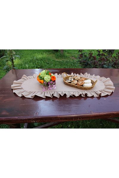 LILYUM Cotton Polyester Ruffled Oval Runner 30X80 cm