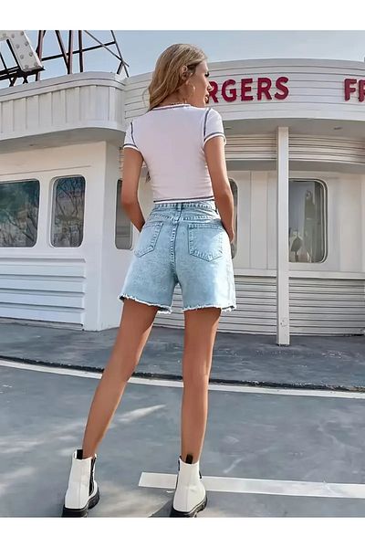 LOKADI Pantaloni scurți din denim cu talie înaltă Ice Blue pentru femei