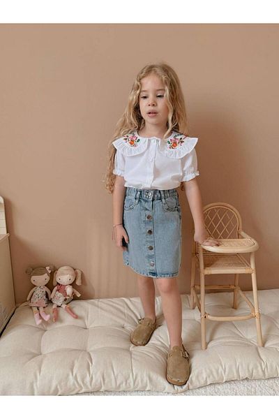 YİGİT BUTİK Yigit Boutique Girl's Suit with Denim Skirt and Shirt