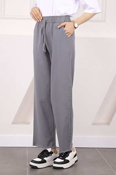 İmajButik Gray Elastic Waist Pocket Gabardine Trousers