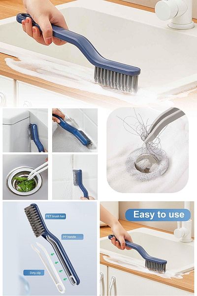 Plodna House Multifunctional Joint Floor Tile Bathroom Kitchen Groove Cleaning Brush Garbage Cleaning Brush with Tweezers