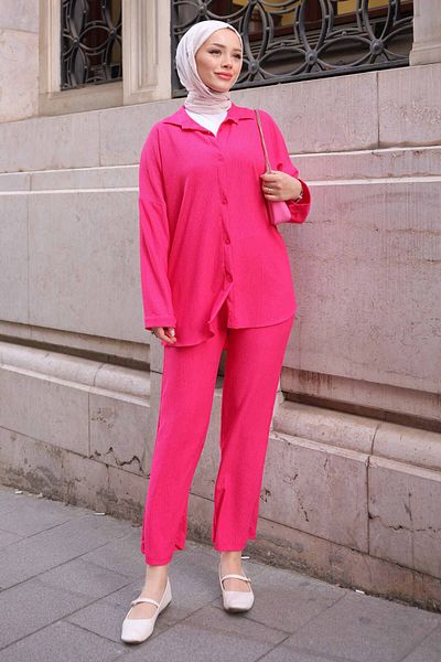 İmajButik Σετ παντελόνι φούξια πουκάμισο