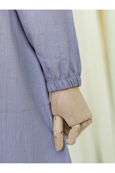 Modamorfo Stoned Pockets Tie Waist Elastic Sleeve Dress - Gray