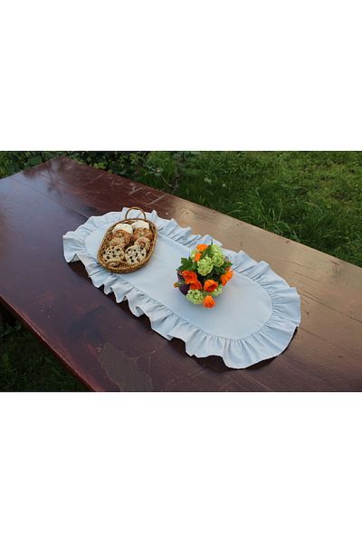 LILYUM Cotton Polyester Ruffled Oval Runner 30X80 cm