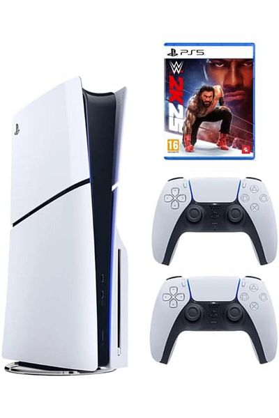 Sony PlayStation 5 Slim Disc with Extra Dualsense White Controller + WWE 2K25 - International Versio