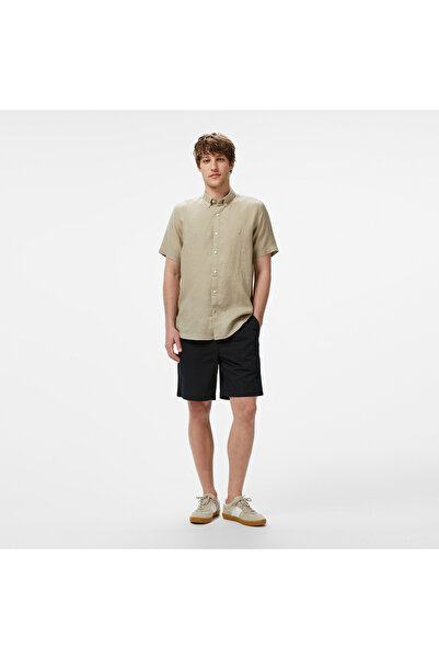 Nautica Erkek Bej Classic Fit Keten Gömlek