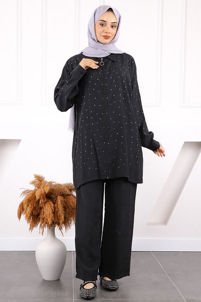 İmajButik Κοστούμι παντελόνι Modal Tunic Black Stone