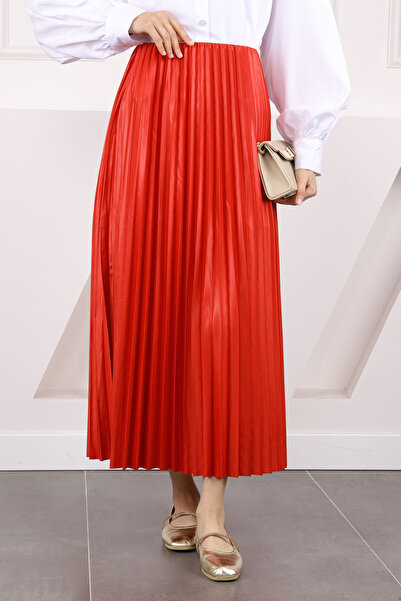 İmajButik Pomegranate Flower Waist Elastic Pleated Skirt