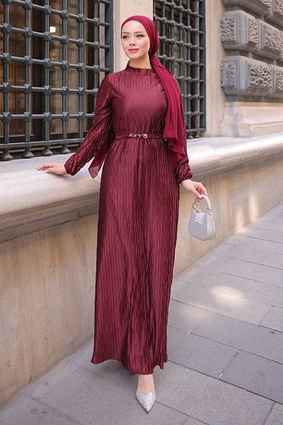 İmajButik Φόρεμα μπορντό πλισέ κράσι