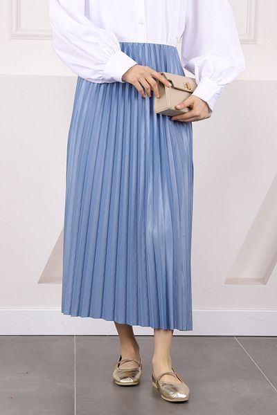 İmajButik Baby Blue Πλισέ φούστα με ελαστική μέση