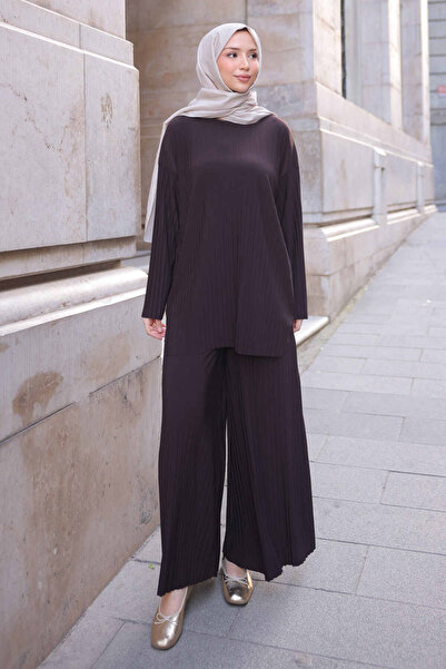 İmajButik Σετ παντελόνι καφέ πλισέ Sandy Tunic