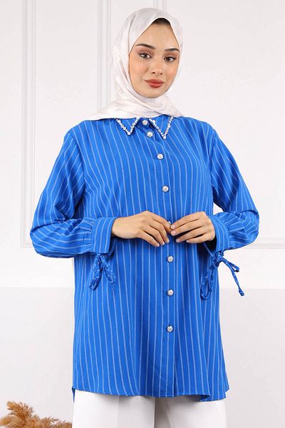 İmajButik Saks Μπλε Χερούλι με Δαντέλα Λαιμόκοψη Linda Tunic