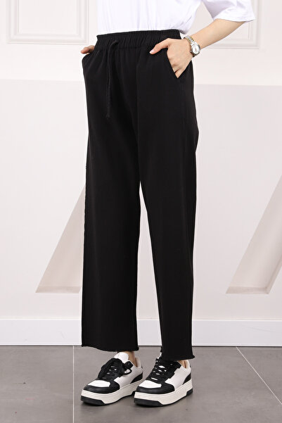 İmajButik Black Elastic Waist Pocket Gabardine Trousers