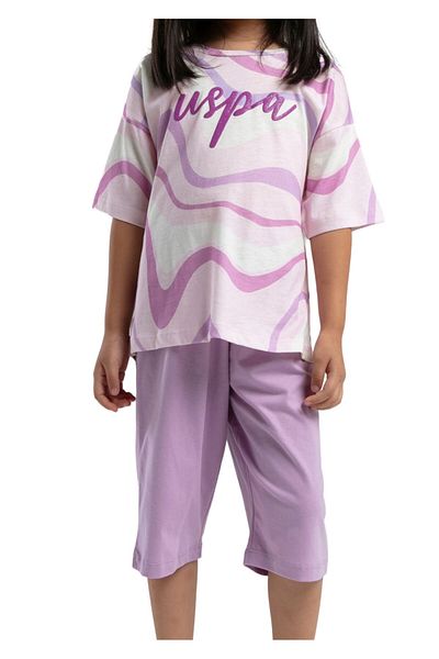 U.S. Polo Assn. Girl's Single Jersey Fabric 100% Cotton Bottom Top Capri Double Set