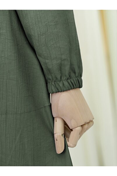 Modamorfo Φόρεμα με πέτρες στις τσέπες και δεμένη μέση με ελαστική μανίκια - Χακί