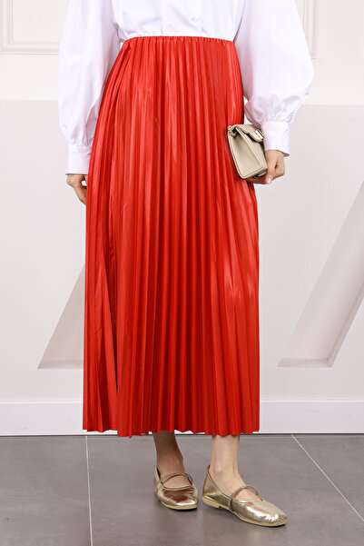 İmajButik Pomegranate Flower Waist Elastic Pleated Skirt