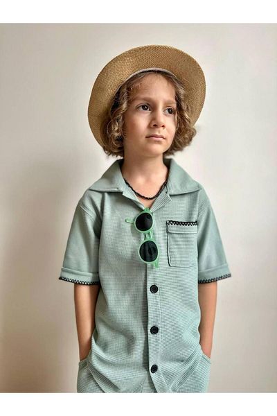 YİGİT BUTİK Yigit Butik Waffle Fabric Shirt Collar Shorts Boy's Suit