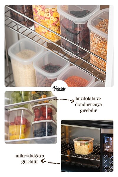 Vienev 12-Piece Peggy Square Food Storage Container with Colorful Label 4x (0.55 Liters, 1.2 Liters, 1.75 Liters) White