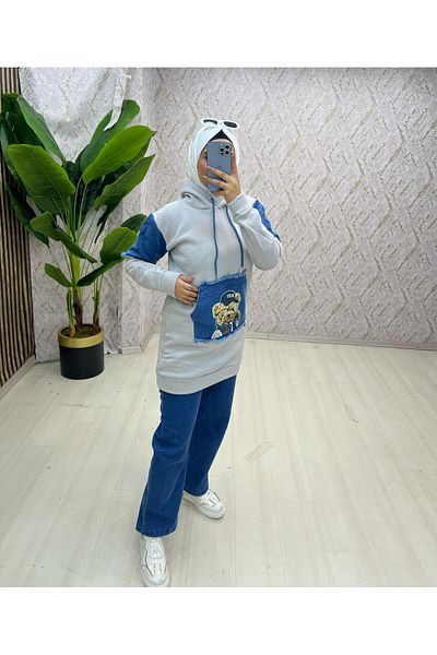 zümrüt moda Hooded Tunic and Trousers Winter Jeans Set - 1767