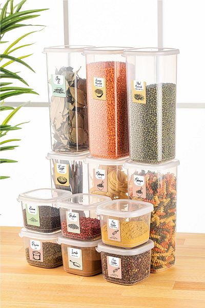 Vienev 12-Piece Peggy Square Food Storage Container with Colored Labels 6x (0.55 Liters, 1.75 Liters) White
