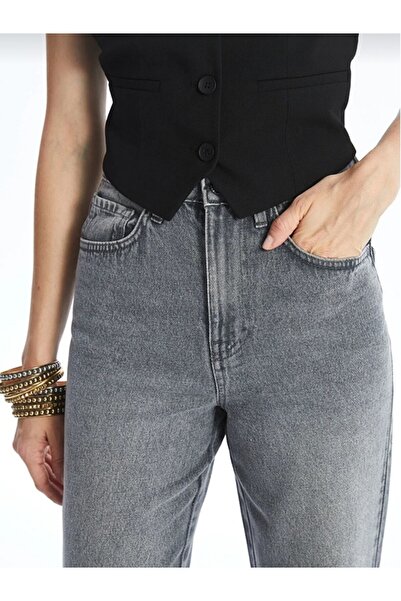 Butik Karaca KOPYA - Kadın Salaş Palazzo Likralı Yuksek Bel Kot Pantolon