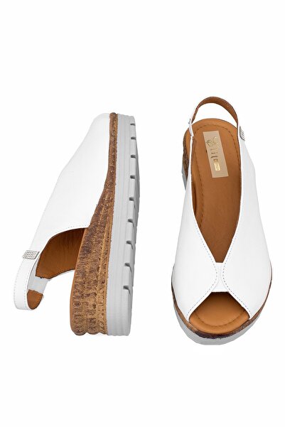 Ayakkabı Fuarı Elit Zeyn8094 Жіночі сандалі з ортопедичною підкладкою та підборами з натуральної шкіри, білі