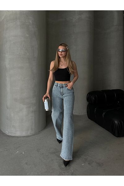 Femistik Pantaloni de damă Palazzo Spreading Stone Lycra Denim