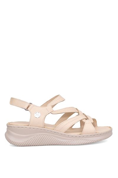 Mammamia Sandale de damă bej din piele naturală cu toc cu pană D25YS-2265