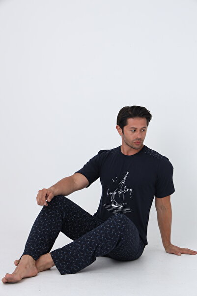 FAMESTEKSTİL Men's Plaid Summer 100% Cotton Short Sleeve Comfortable Pajama Set