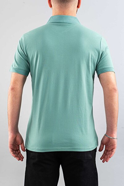 bombe Men's Slim Fit 100% Cotton Soft Textured Polo Neck T-Shirt Basic T-Shirt Green