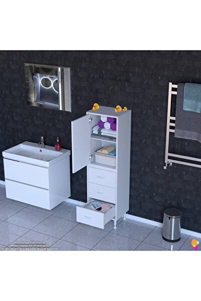 Modilayn İLKİM 40 x 138 x 32,5 cm' lik Kapak İçi Çift Raflı ve 3 Çekmeceli Düzen Harikası Dolap