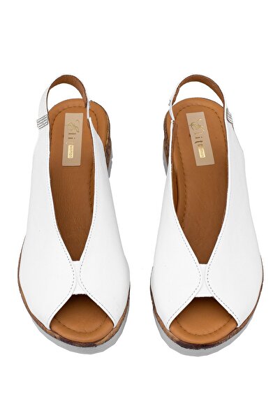 Ayakkabı Fuarı Elit Zeyn8094 Жіночі сандалі з ортопедичною підкладкою та підборами з натуральної шкіри, білі