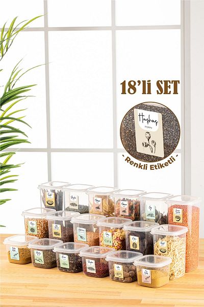 Vienev 18-Piece Peggy Square Food Storage Container with Colorful Label 6x (0.55 Liters, 1.2 Liters, 1.75 Liters) White