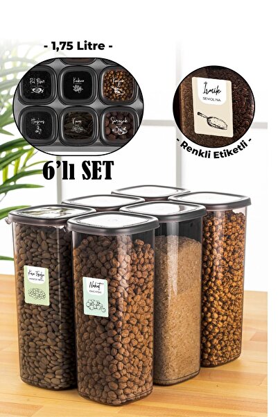 Vienev 6-Piece 1.75 Liter Peggy Square Food Storage Container with Colorful Labels Anthracite