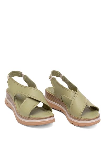 Ayakkabı Fuarı Women's Green Genuine Leather Wedge Heel Sandals