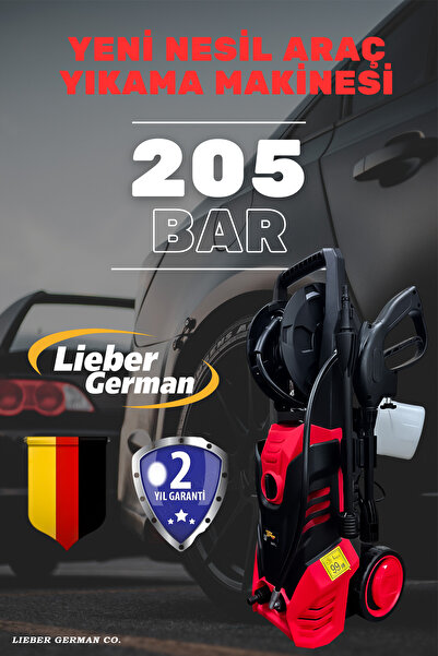 Lieber German Teknoloji LGY205 Elektrikli Yüksek Basınçlı 205 Bar/Psi Bahçe Oto Yıkama Makinesi Bakım Seti Hediye